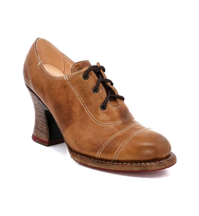 (image for) Nanny Lace Up Tan Leather Shoe Victorian Style Fashion